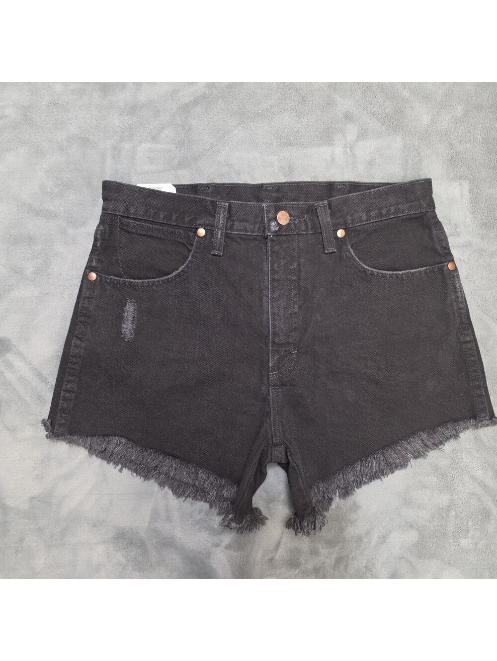 Wrangler Reworked High Rise Shorts 28 Black Frayed Denim 5 NWT
